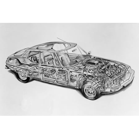 Citroen Sm Cutaway Diagram Art Poster 27"x40" 27x40 Poster Multi-Color Square Adults Best Posters