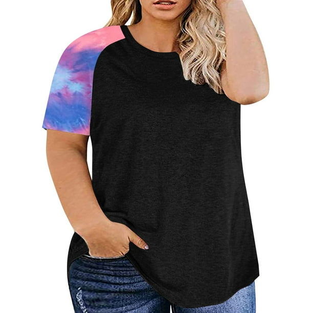 Gibobby Blusa de Trabajo de Manga Corta Tops talla grande para mujer Túnica con estampado verano Tops primavera Camisas manga corta con cuello redondo Blus(Negro,M)