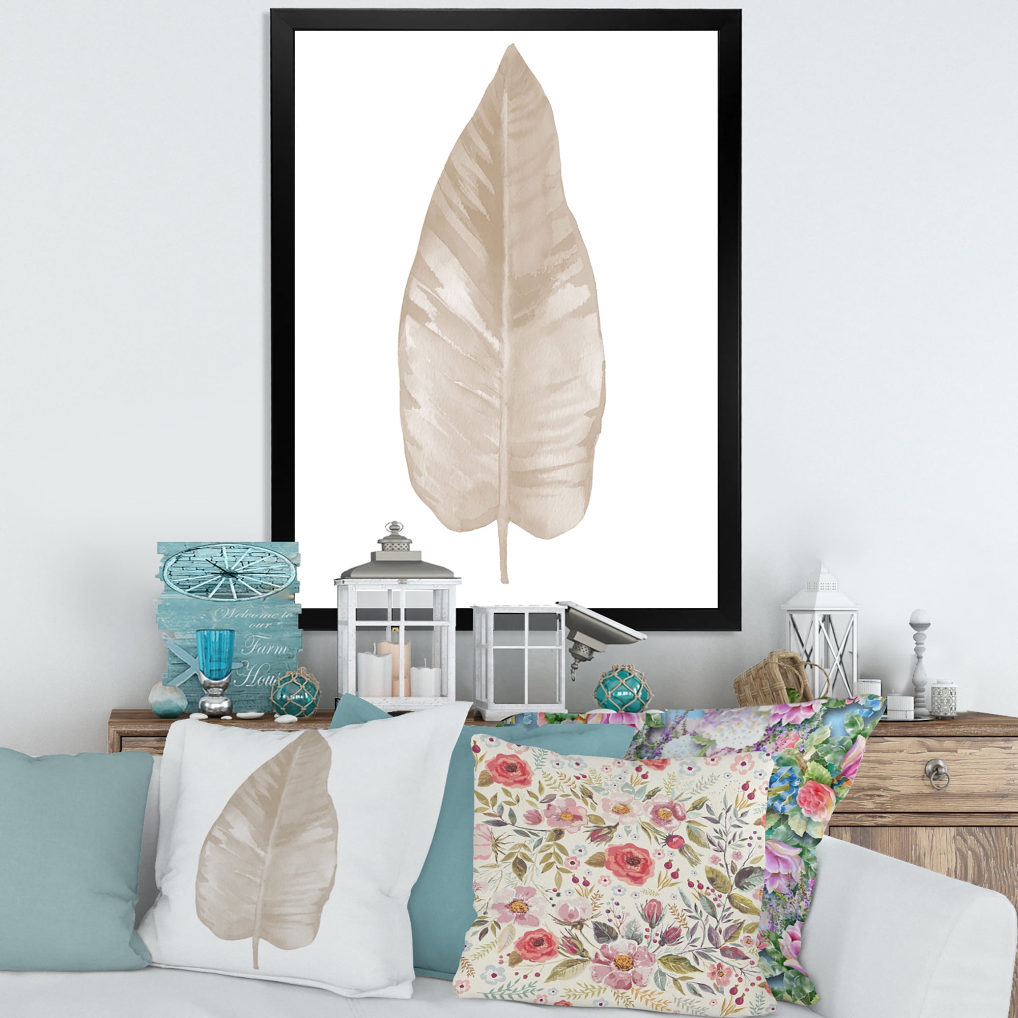 Designart 'Dried Leaf Plant Beige On White Background' Traditional Framed Art Print
