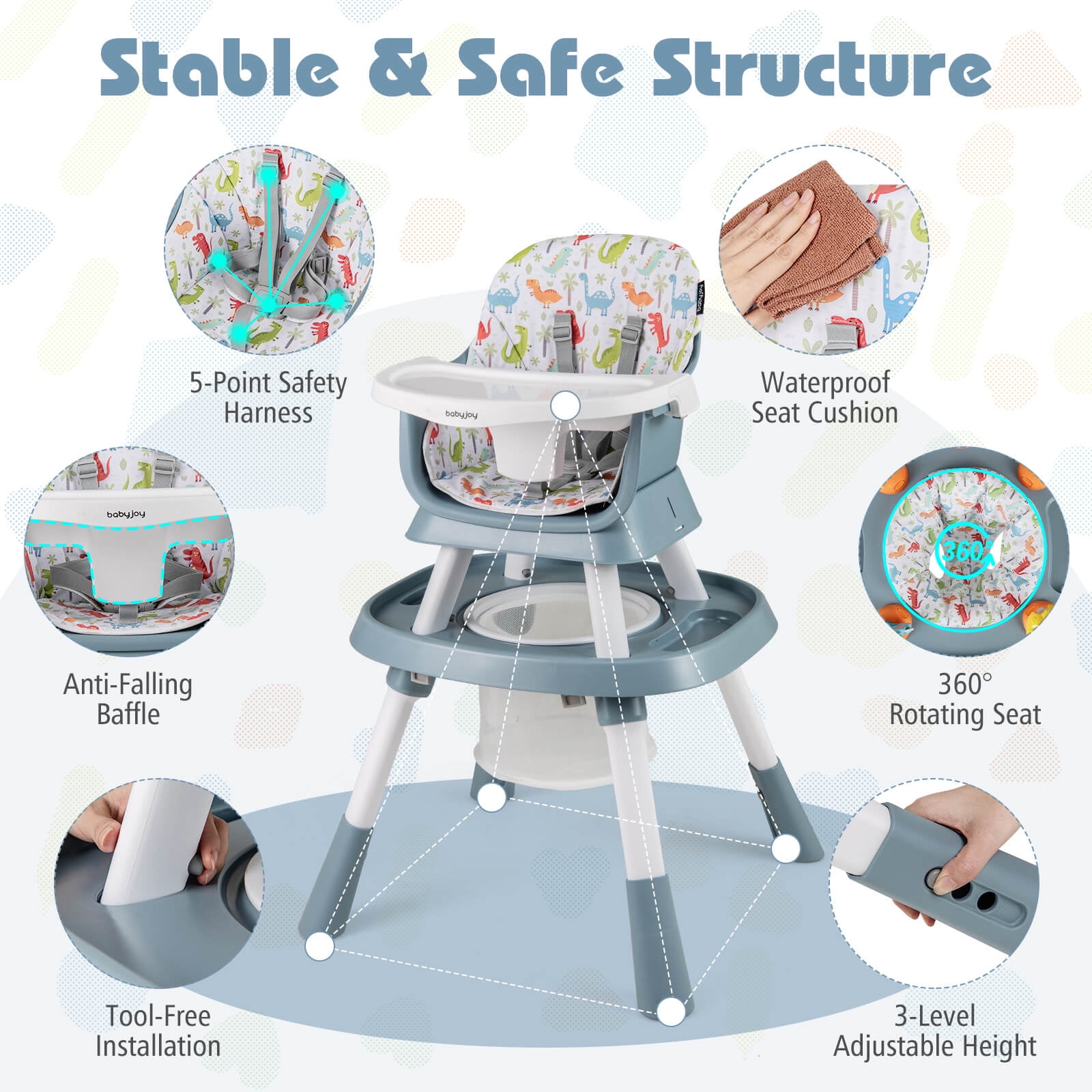 Babyjoy 16-in-1 Baby High Chair with Activity Center Booster Seat Building Block Table Celadon