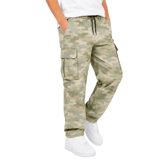 Curuila Kids Boys Cargo Pants Elastic Waistband Camouflage Print Straight Leg Pants For Boys Loose Fit Comfortable Joggers Trousers Size 5-6 Years