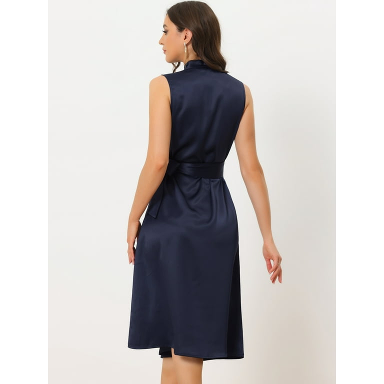 Keyhole Neck Adjustable Wrap Waist Satin Midi Dress Keyhole Neck Adjustable Wrap Waist Satin Midi Dress