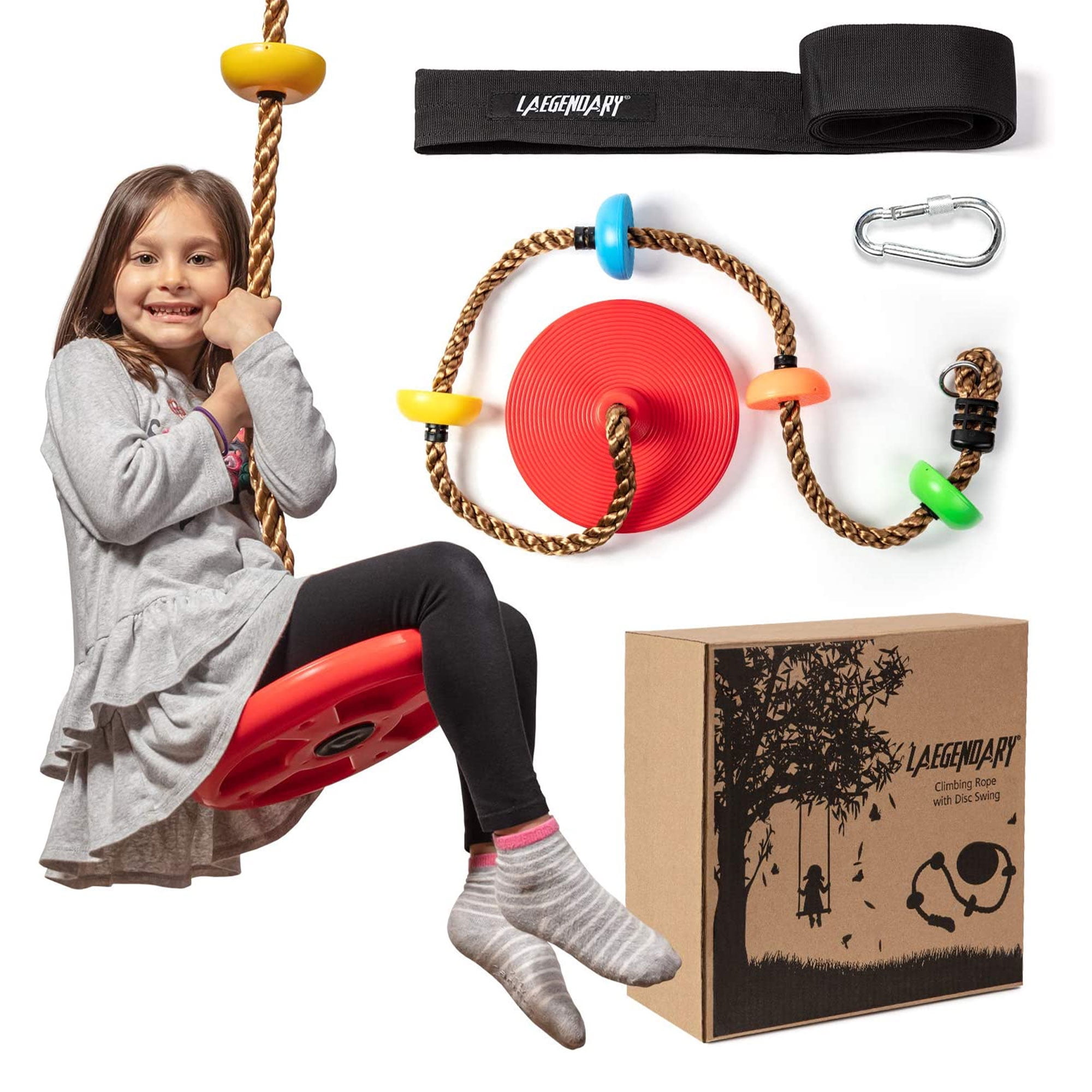 LAEGENDARY Single Disk Tree Swing Climbing Rope w/ Platforms
