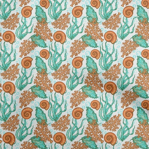 oneOone Cotton Flex Turquoise Blue Fabric Sea Shells Ocean Craft Projects Decor Fabric Printed By The Yard 40 Inch Wide