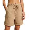thumbnail image 2 of Women's 100% Cotton Shorts Drawstring Elastic Waist Rolled Cuff with Side Pockets, Casual Summer Beachwear Lounge Athletic for Hiking Jogging Work, Womens Cotton | VerBelle,Beige L, 2 of 7