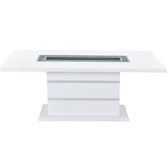 JERFIT ARIYA Modern White Dining Table with Glass Top, High Gloss Rubber Wood Kitchen Table for 4