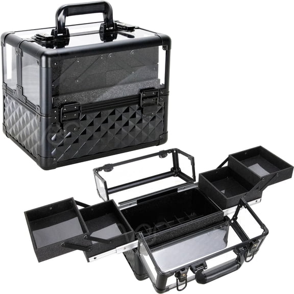 VER Beauty Hard Makeup Case, 4-Tier Nail Tech Travel Case, Black Diamond