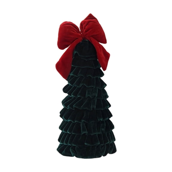 11.8" Velvet Bow Mini Christmas Tree – Small Fabric Tabletop Xmas Tree Holiday Decor with Burgundy Bow, for Holiday Christmas Party Tabletop Decor (Green)