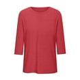 thumbnail image 4 of JSheng Womens Shirts 3/4 Sleeves Fashion Solid T-Shirt Three Quarter Sleeve Round Neck Casual Tops for Women Red M, 4 of 5