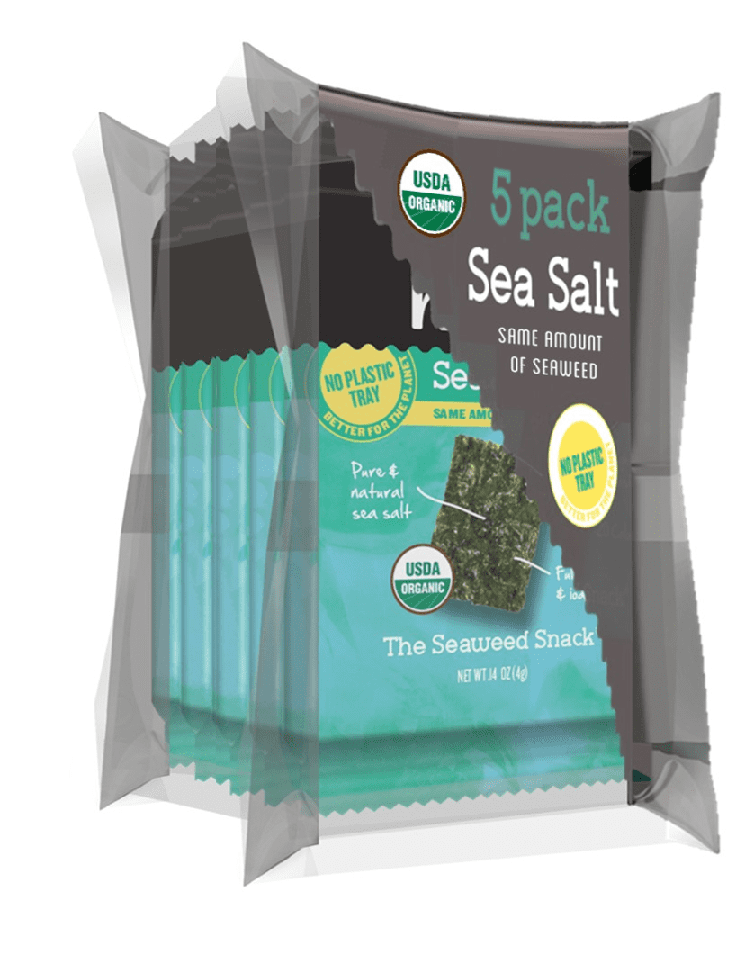Ocean's Halo Organic 5-pack Sea Salt Seaweed Snack, Trayless Crispy Nori Snack, 4g Each