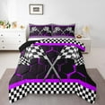 thumbnail image 2 of Erosebridal Sport Racing Checkered Bedding Sets Queen with Comforter, Purple Duvet Insert, Chic Honeycomb Decor, Lightweight, 2 of 8