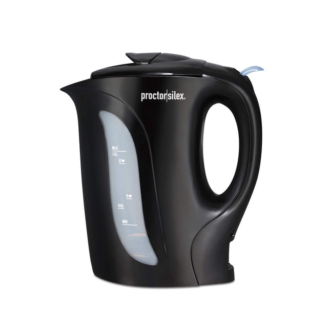 Tetera eléctrica Proctor Silex, caldera de agua, 1 L, 1000 W, negra