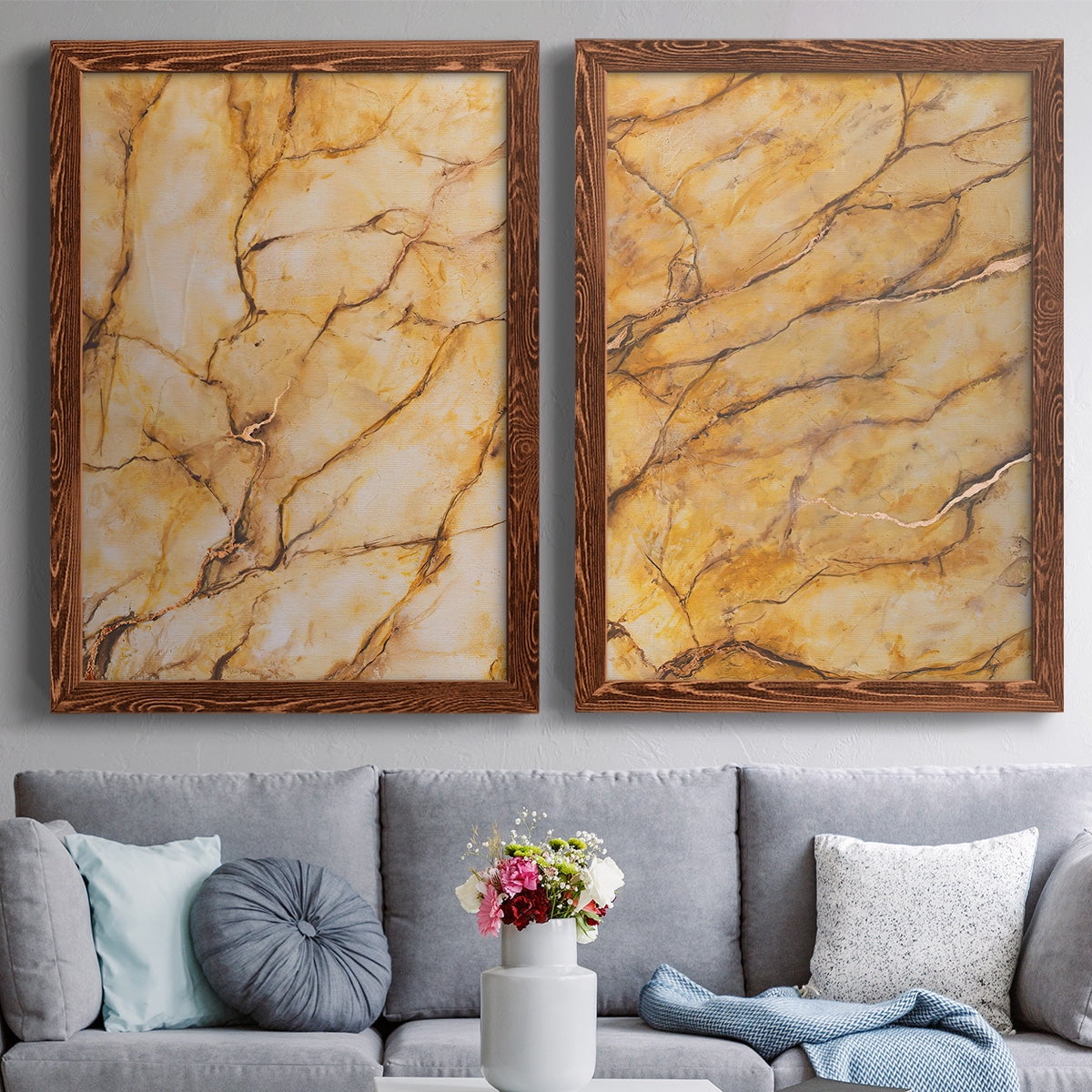 Yellow Marble I - Premium Framed Canvas 2 Piece Set - Ready to Hang
