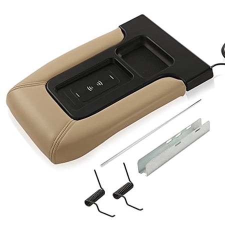 CROSSDESIGN Center Console Lid Repair Kit Fit for GMC Sierra/Yukon/Chevy Silverado/Suburban/Tahoe 1999-2007 Beige W/Charging