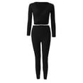 thumbnail image 4 of DHFJKG Womens Workout Set 2 Piece Yoga Tracksuit Seamless Long Sleeve Crop Top Leggings Tummy Control Sportwear Gym Outfits, 4 of 5