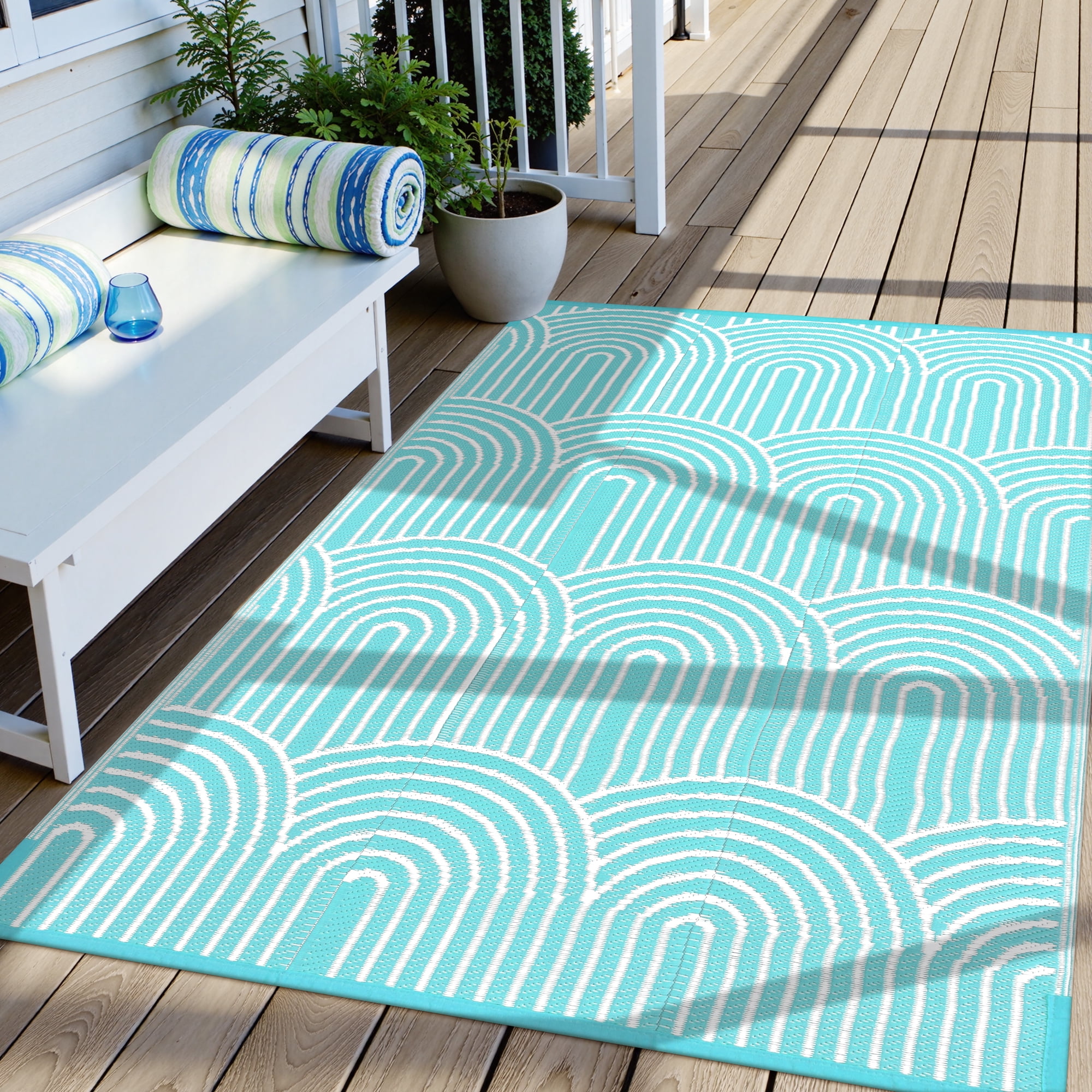 Wonnitar 4'x6' Extra Large Outdoor Rug Patio Waterproof,Reversible Camping Rugs Plastic Straw Rv Rugs for Outside Under Awning,Portable Lightweight 4x6ft Carpet for Backyard,Blue