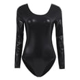 thumbnail image 2 of Sinleey Women's Metallic Liquid Leotard Bodysuit Long Sleeves Gymnastics Dance Costume Black S, 2 of 7