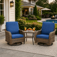 thumbnail image 2 of 3 Piece Patio Swivel Rocker Chairs Set, 2 360-Degree Swivel Rocking Chairs with 1 Glass Top Table, PE Rattan Outdoor Bistro Set with Cushions for Balcony Deck Poolside Backyard Porch, 2 of 9