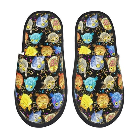 Balery Cartoon Bird Owl Slient Indoor Furry Fleece Comfort House Shoes Soft Non-Slip Home Shoes Cotton slippers House Slippers-- Large