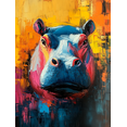 thumbnail image 1 of Qisvanset 12x16 Inch Vibrant Abstract Hippo Canvas Wall Art, Bold Color Animal Painting Decor for Living Office, 1 of 8