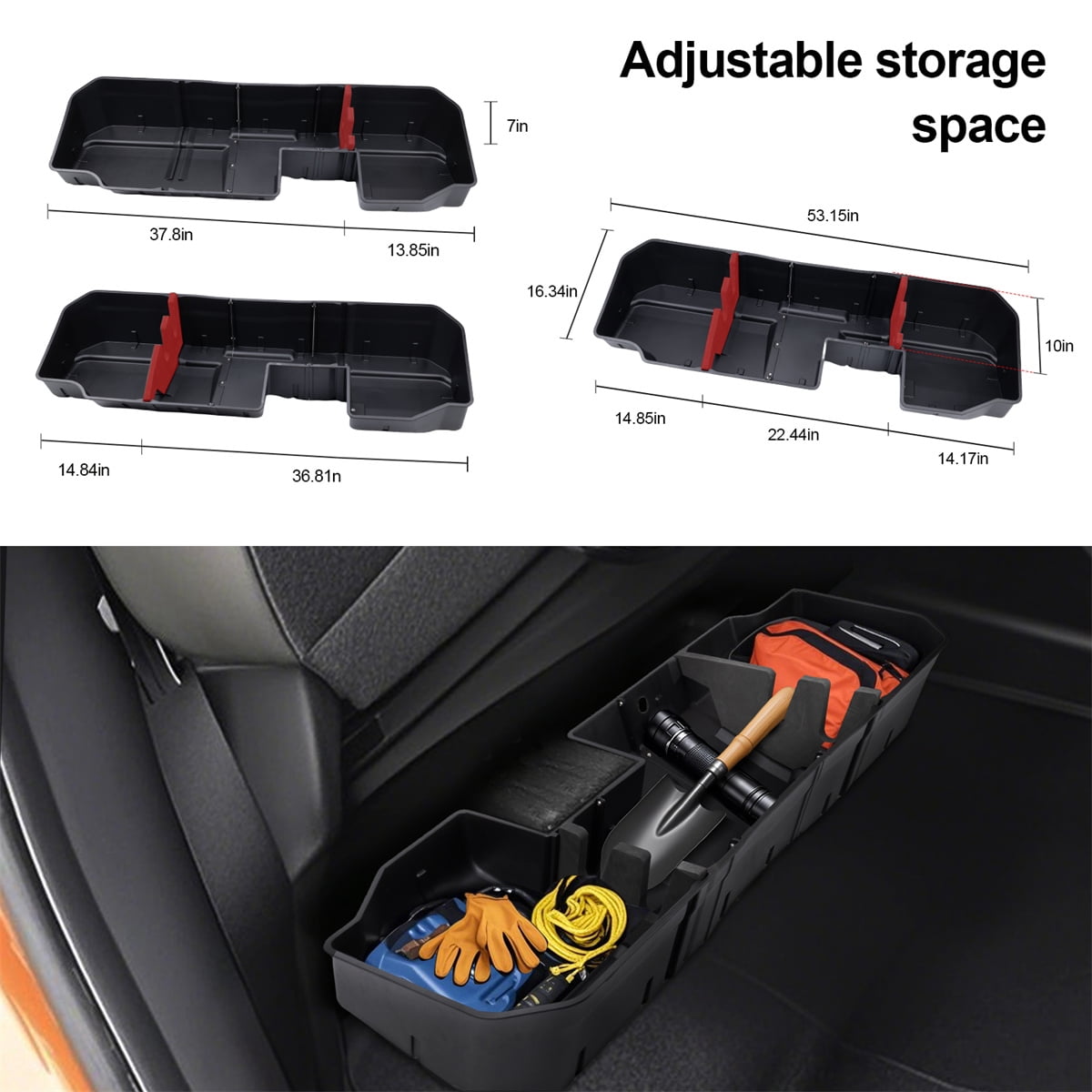 Underseat Storage Box Compatible with 2020-2024 2500HD/3500HD Crew Cab, 2019-2024 Chevrolet/GMC Silverado/Sierra 1500, Black Rear Under Seat Extra Cargo Store