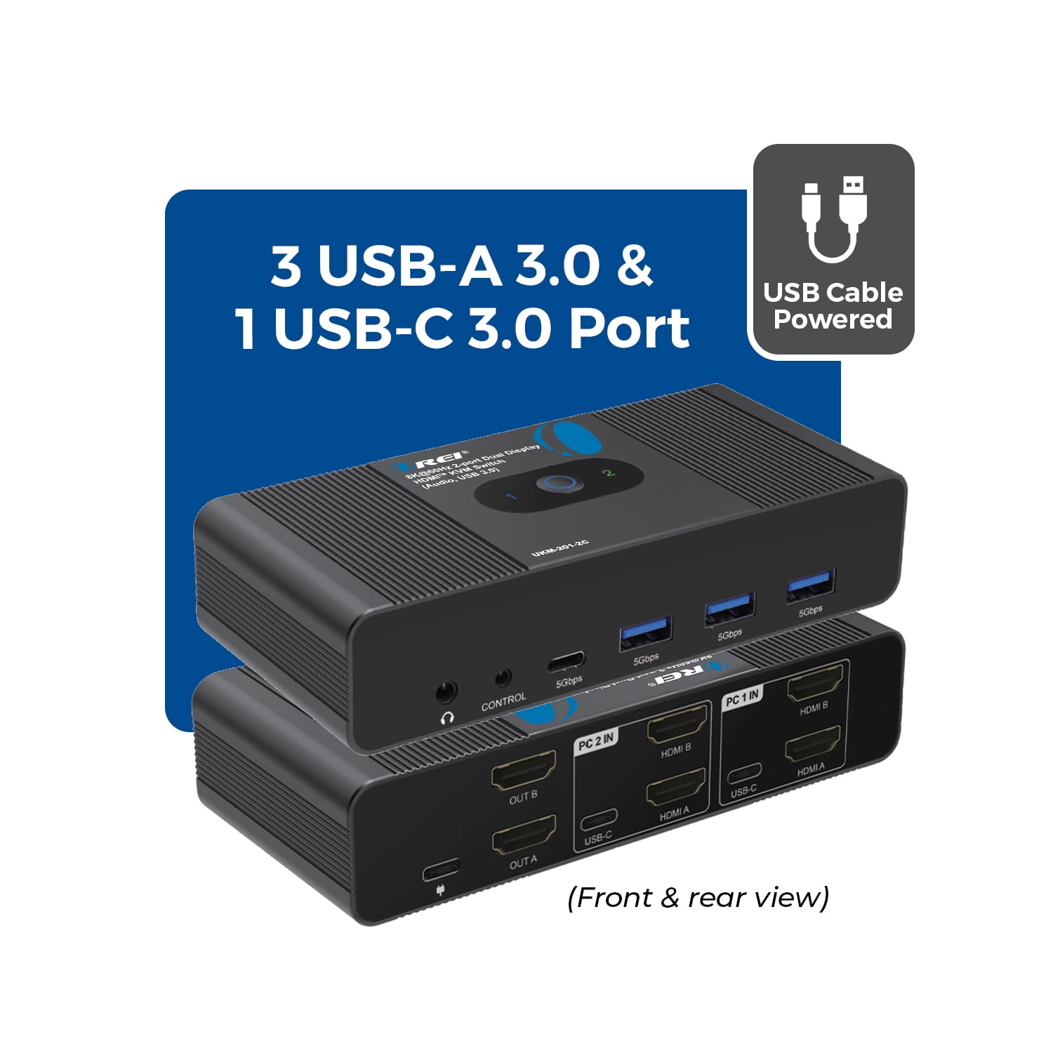 8K@60Hz 2-Port Dual Display HDMI KVM Switch with USB 3.0 and Audio (UKM-201-2C)