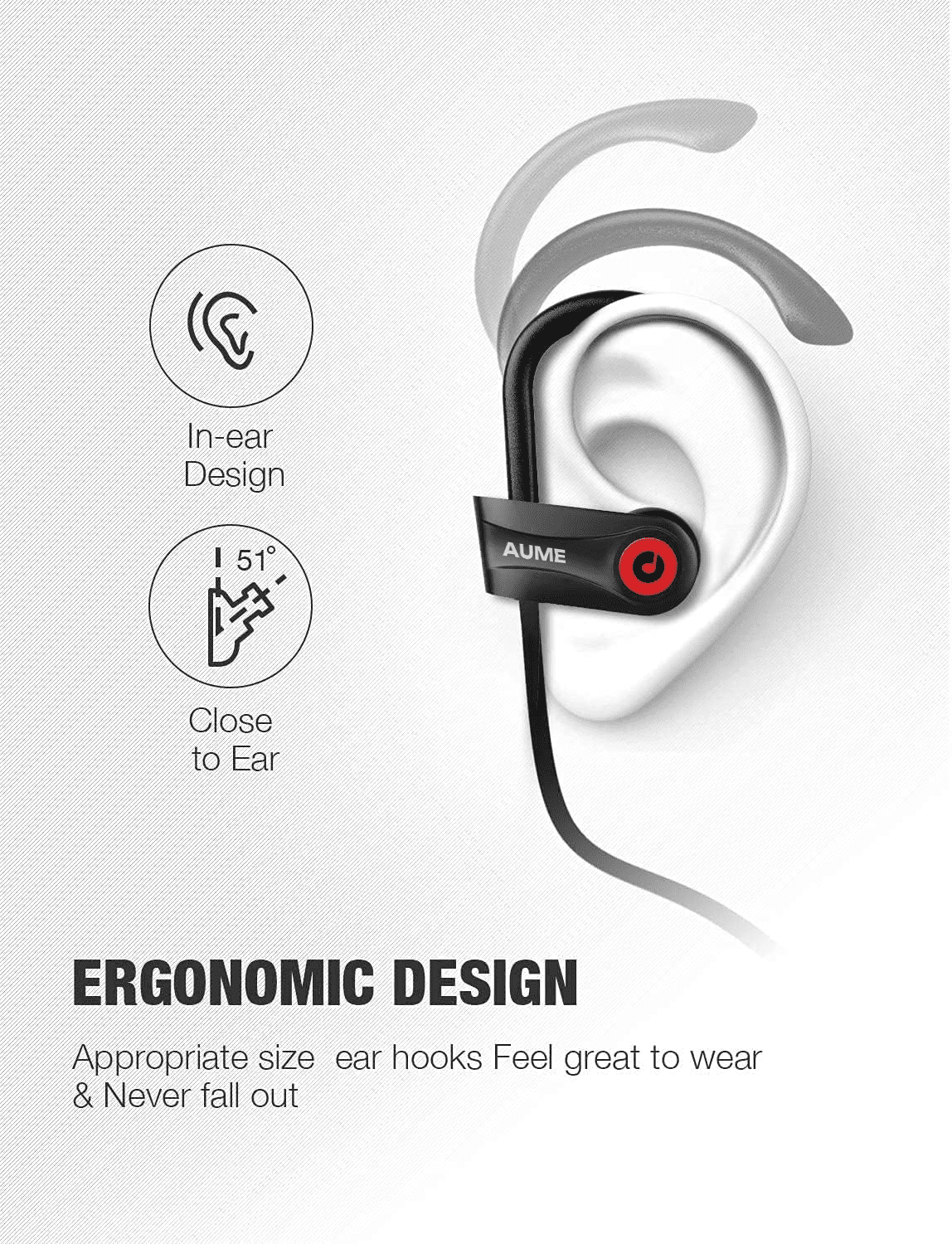 AUME U18 IPX7 Waterproof In-Ear Wireless Sports Headphones with Mic – Ideal for Gym, Running, Cycling & Workouts