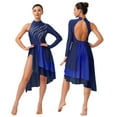 thumbnail image 6 of iiniim Women Lyrical Performance Asymmetrical Split Leotard Dress Modern Dance Costume Navy Blue L, 6 of 7