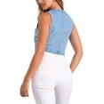 thumbnail image 3 of CHALCO INSPIRE Women's Vest Denim Y2K Cuello en V Sin Mangas Botón Abajo Chaleco de Mezclilla Crop L Azul Claro, 3 of 6