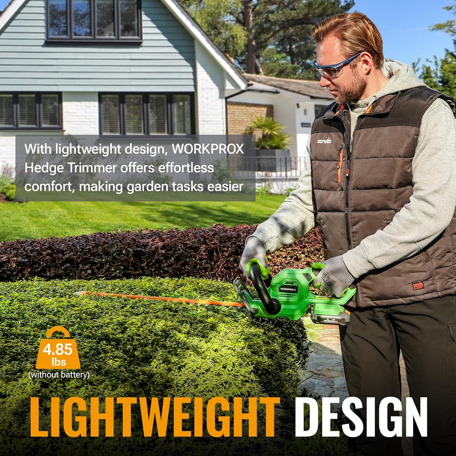WORKPROX 20V Cordless Hedge Trimmer, 22" Dual Action Blade Electric Bush Shrub Trimmer, with Battery & Charging Cable