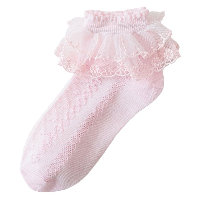 Splozh Baby Lace Socks Baby Girls' Ruffle Socks Baby Socks Spring and Fall Cotton Baby Socks Lace Girls Lace Mid Calf Socks Children's Socks Pink,7-9 Years