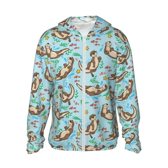Vsdgher Mignon Imprimé Loutres Sweat à Capuche Adulte pour Hommes Femmes, Manches Longues Protection Solaire Chemises de Pêche pour Course Natation-TG