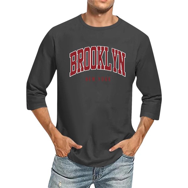 T-shirt pour Homme à Manches 3/4, Col Ras du Cou Confortable, Coupe Dégradé, Gris Foncé, T-Shirts Graphiques d'Automne, Taille TG