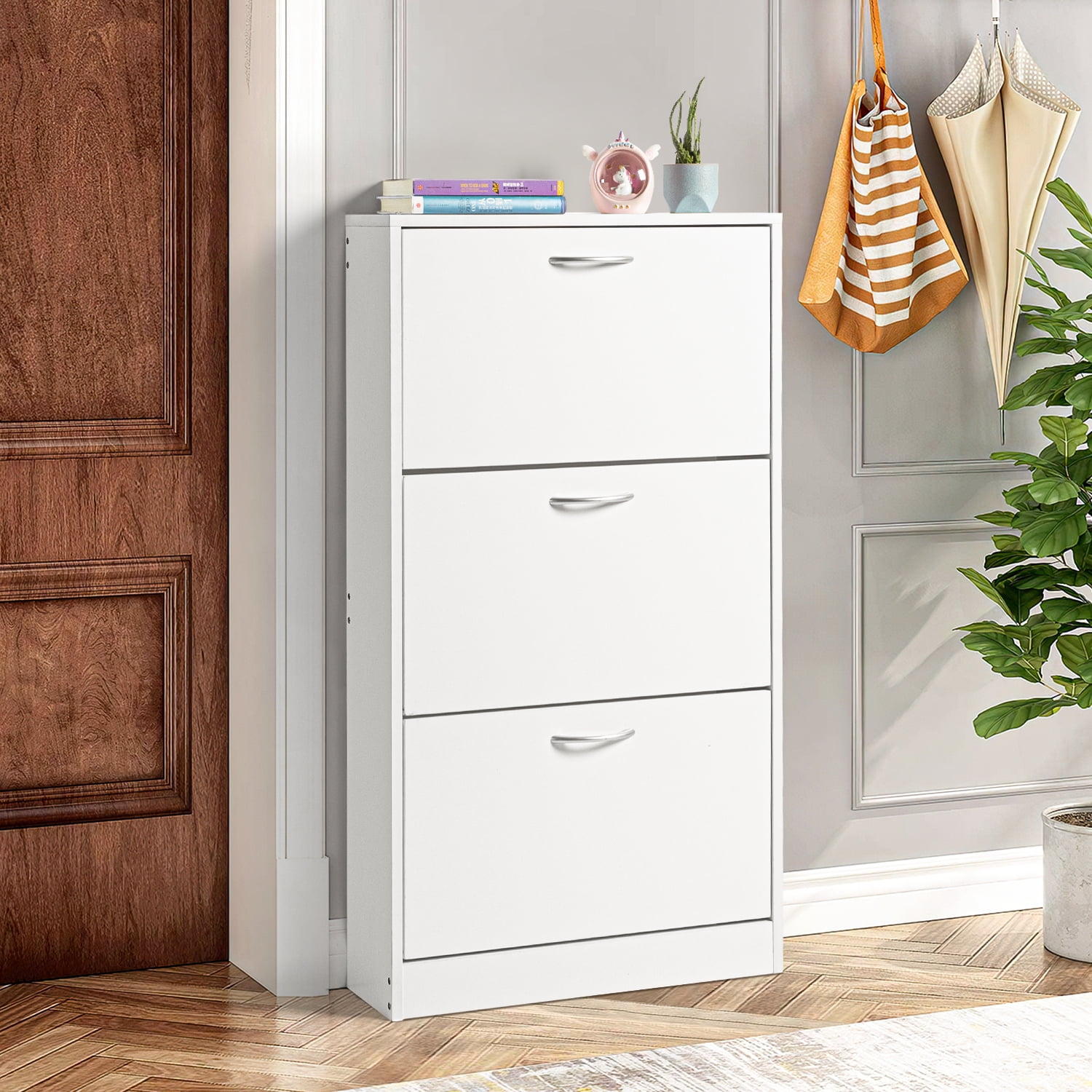 Kadyn Modern Shoe Cabinet, 3-Tier Shoe Storage Cabinet with Flip Doors, Entryway Shoe Organizer Rack for Entryway, Hallway, and Corridor, White