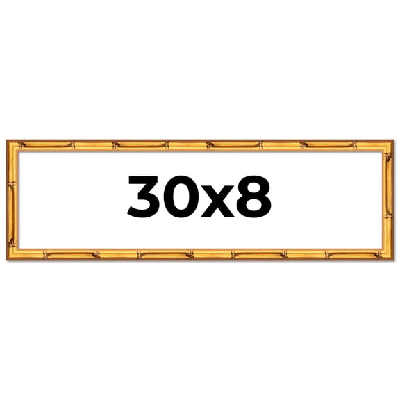 30x8 Frame Gold Bamboo Solid Wood Picture Frame | 1 Inch Moulding Width | Interior Frame Depth 0.75