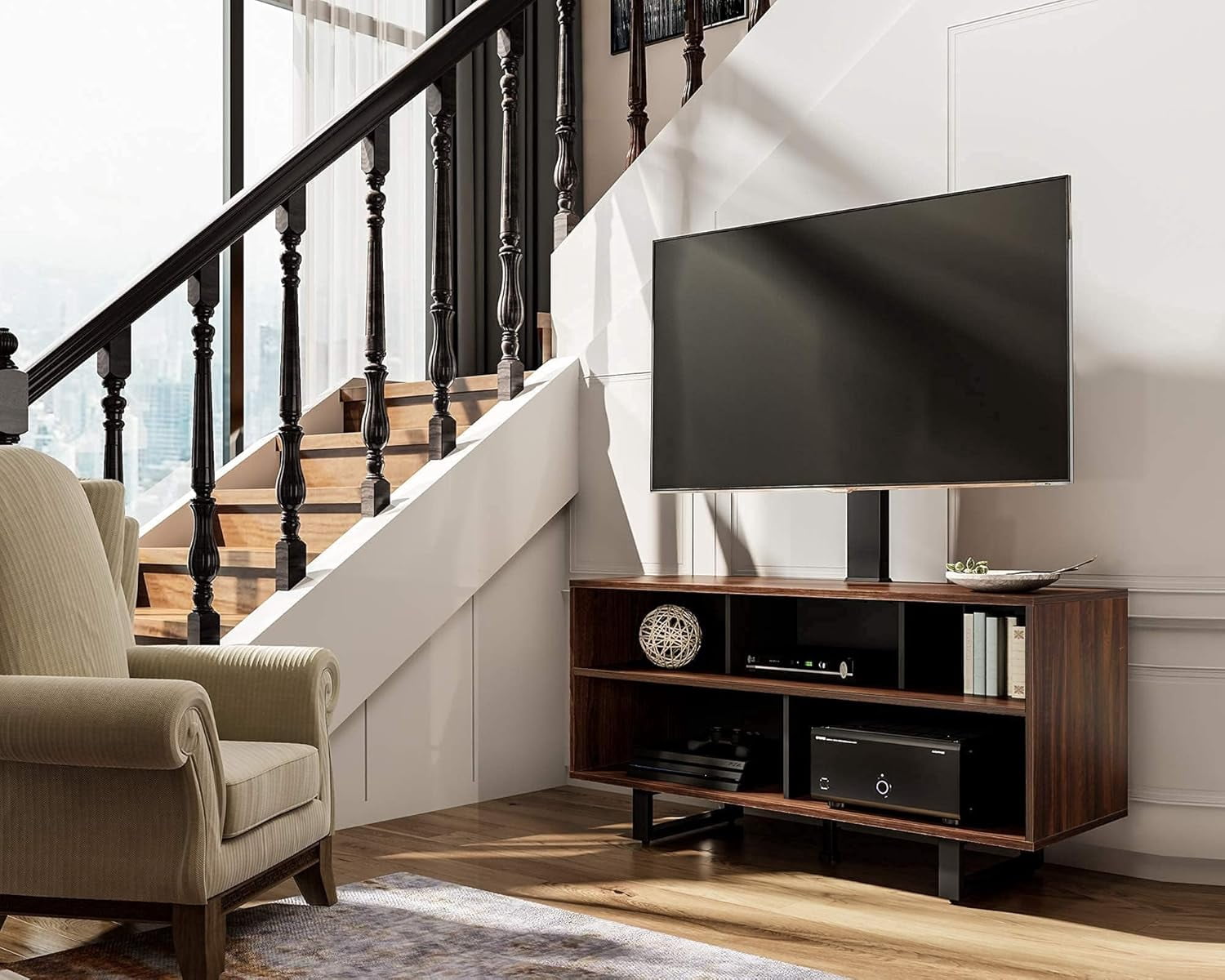 FITUEYES Floor TV Stand for 32–70 Inch TVs, Black, Swivel Mount