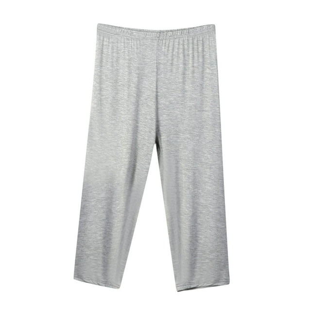 UAMVSH Capri Pajama Pants for Women Plus Size Loose Wide Leg Lounge Capris Basic Solid Color Elastic Waist Sleep Cropped Pants