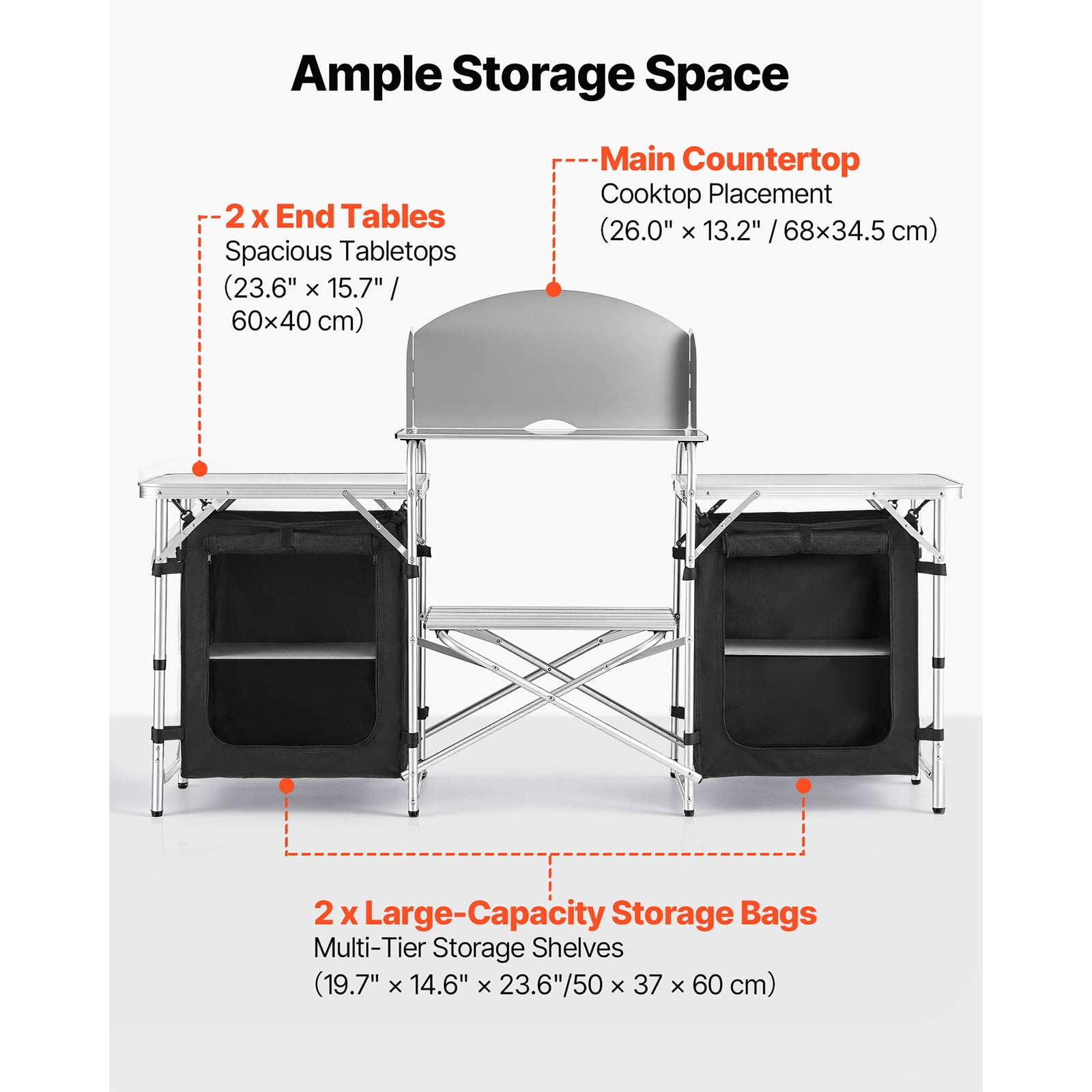 KFFKFF Folding Camping Table, Portable Aluminum Outdoor Table with Quick Setup, Storage Organizer, Detachable Windscreen, and Carry Bag, Perfect for Picnics, BBQs, and Travel