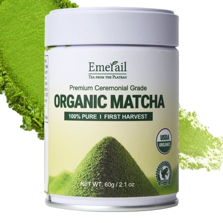Emerail Organic Ceremonial Grade Match, USDA Certified Green Tea Powder, First-Harvest Matcha, Sugar-Free Vegan Gluten-Free Matcha for Lattes & Tea (60g/2.1oz)