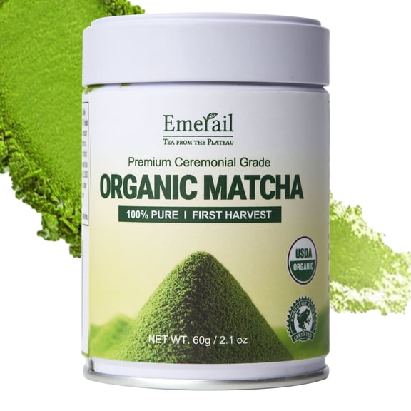 Emerail Organic Ceremonial Grade Match, USDA Certified Green Tea Powder, First-Harvest Matcha, Sugar-Free Vegan Gluten-Free Matcha for Lattes & Tea (60g/2.1oz)