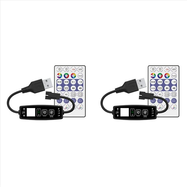 2X Controlador LED WS2811 WS2812B con Bluetooth, Control Remoto de Música de 28 Teclas para Tiras de Luz RGB Direccionables Individuales, USB de 5 V