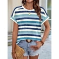 thumbnail image 6 of Women's Short Sleeve Shirts Outfits Stripe Dressy Clothes Tops for Casual Summer Blue Stripe-2 M, 6 of 8