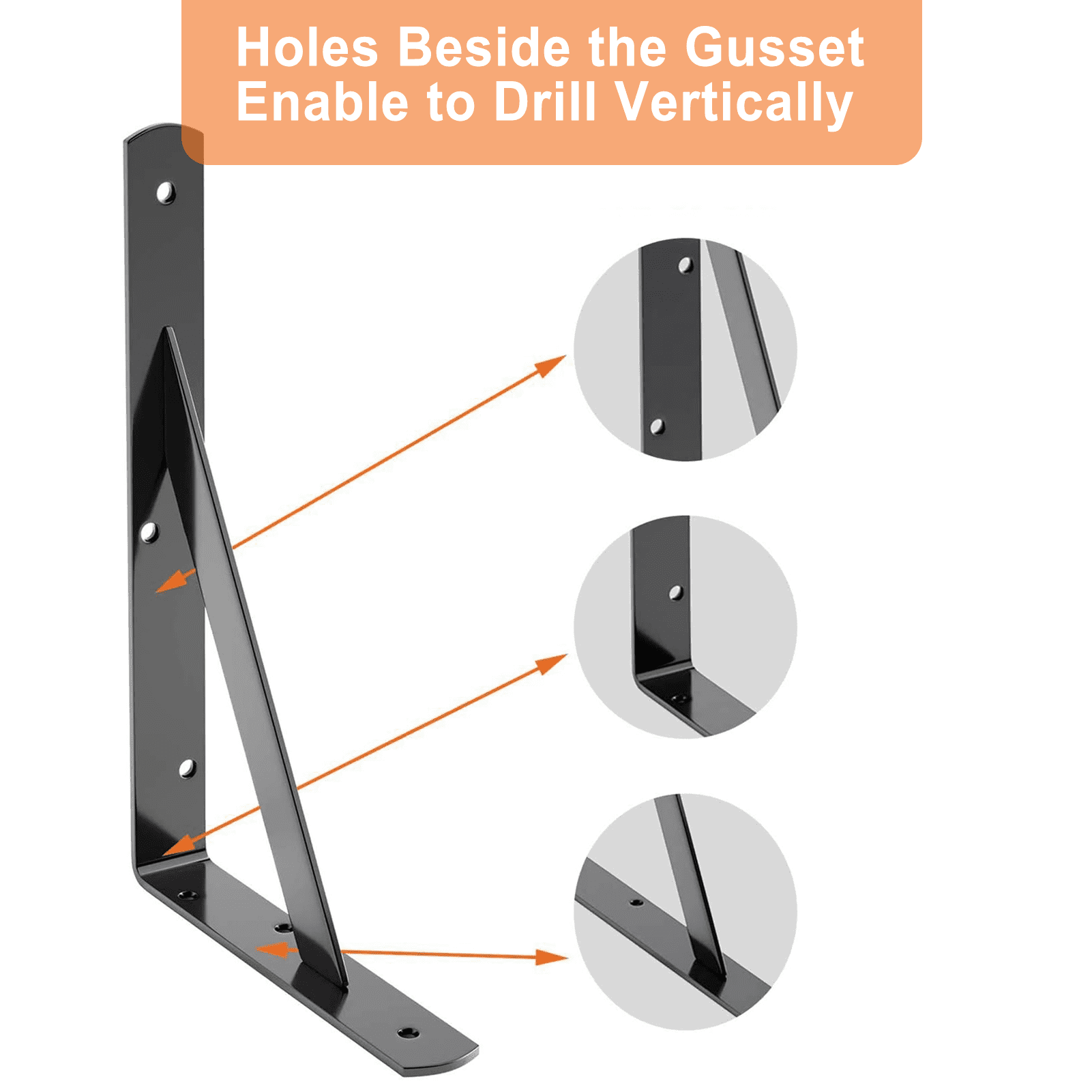 12-Pack Heavy Duty Shelf Bracket 7 Inch, Wall Fit for 7-10 Inch Floating Shelves, L Brackets with 90 Degree Triangle, 250 LBS Max Load, Shelf Mounting Hardware Included, Black