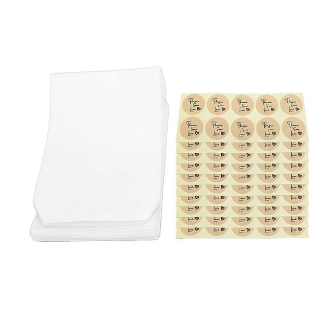 100pcs Flat Paper Bags with 100 Count Stickers Self Adhesive White Translucent Paper Snack Bags for Nail Jewelry Candy Wedding