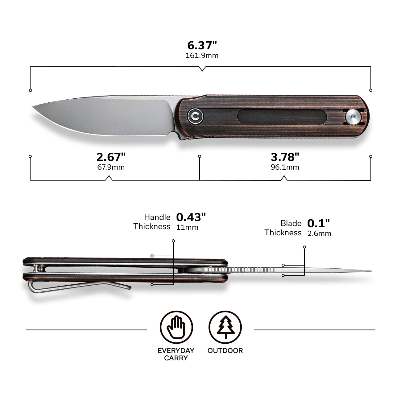 CIVIVI Foldis Pocket Folding Knife 2.67-in Nitro-V Steel Blade Slip Joint Knife C21044-1