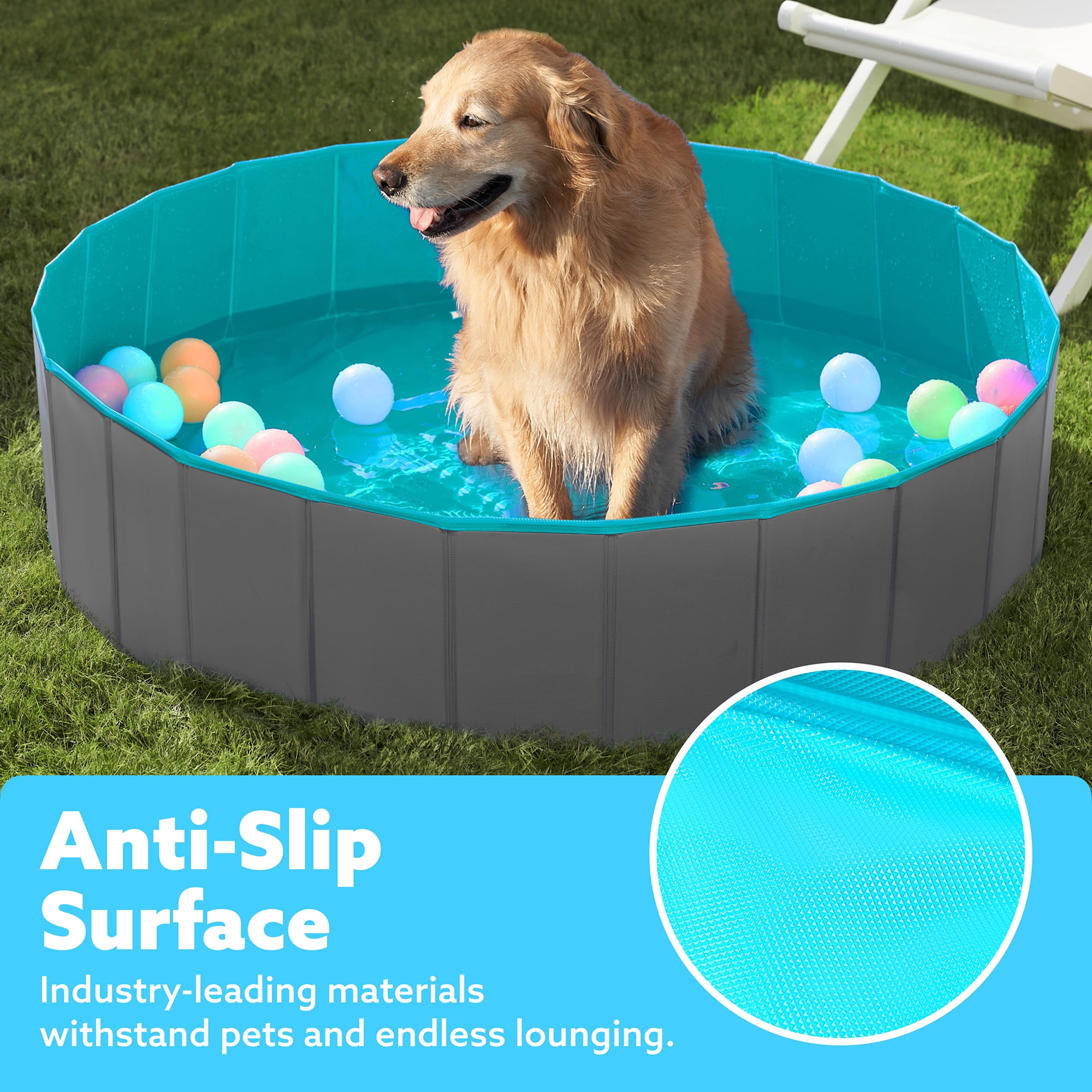 JOYFY 48 x 12 Inches Plastic Kiddie Pool, Pet Swimming Pool Foldable Portable for Dogs Cats and Kids Grey