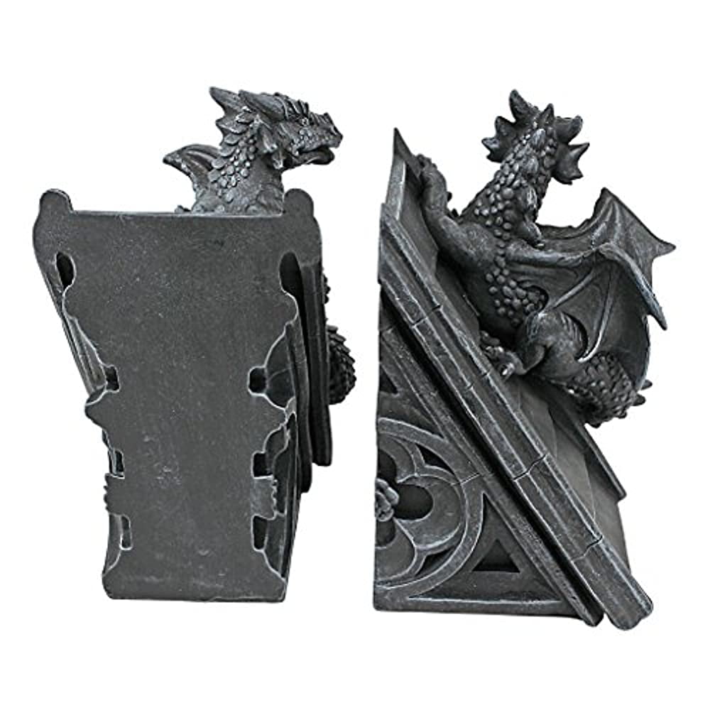 35" Gothic medieval Winged Dragon Head Over Door Sculpted Wall Decor 