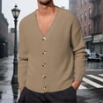 thumbnail image 2 of Fgnfyis Work Jackets for Men Knitted Cardigan Sweater Button up Long Sleeve Lightweight Soft Yarn Fabric Winter Coats for Men Khaki L, 2 of 9