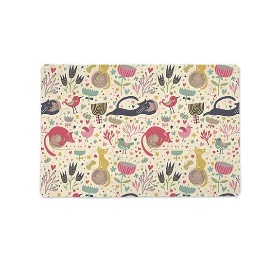 Cats Birds And Plants Pattern Mat Rectangle  -Image by Shutterstock,