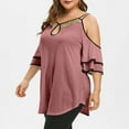 thumbnail image 4 of Yuyuzo Cold Shoulder Tops for Women Plus Size Ruffle Short Sleeve Shirts Keyhole V Neck Pleated Irregular Hem Blouses, 4 of 6